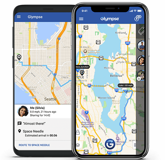 Interface of Glympse Tracking App